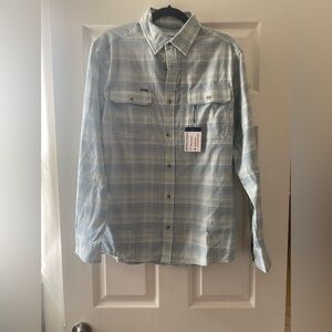 Men's Light Blue Plaid Button-Down Shirt - Casual Long Sleeve